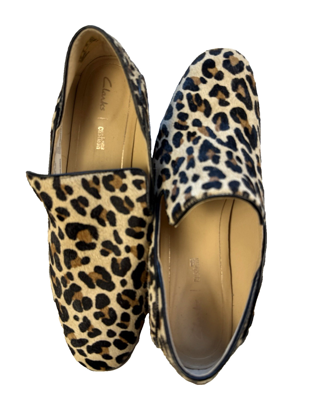 Clarks Cushion soft pard print calf hair loafers flats 9M Quiet Luxury Modern
